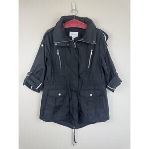 BCBGeneration Semi Memory Anorak Utility Zip Up Jacket Stowaway Hood Black XL